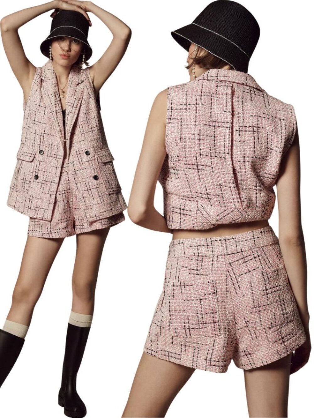 Maeve Anthropologie Plaid Tweed Shorts Women's 10 Pink Pleated Preppy Coquette